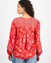 Liverpool Los Angeles Petite Mixed-Print Button-Front Blouse