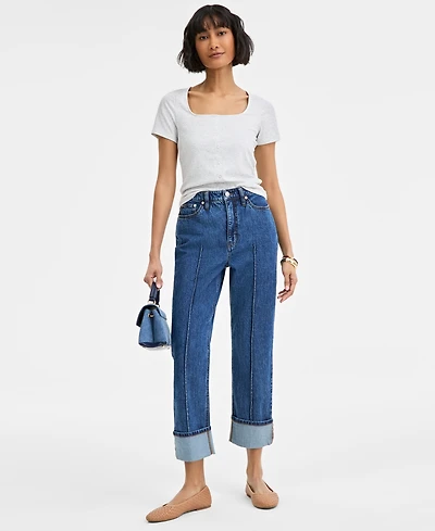 On 34th Women's High-Rise Cuffed Straight-Leg Jeans, Exclusively at Macy's