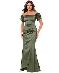 Xscape Women's Off-The-Shoulder Floral-Sleeve Dress