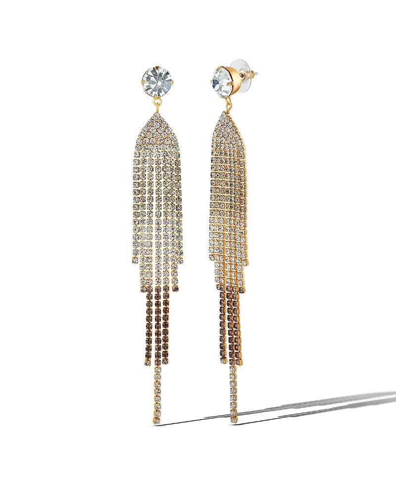Jessica Simpson Crystal Rhinestone Fringe Dangle Long Statement Earrings