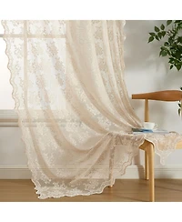 Hlc.me Jolene Floral Soft Decorative Lace Semi Sheer Light Filtering Rod Pocket Window Treatment Curtain Drapery Panels for Bedroom & Living Room