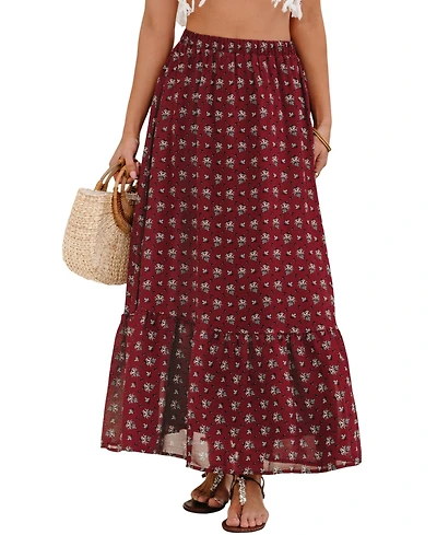 Cupshe Women's Boho Florals Ruffled Hem Maxi Skirt