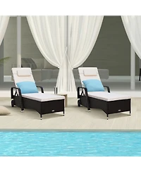 2PCS Patio Rattan Lounge Chair Chaise Adjustable Recliner Cushioned Sofa Garden