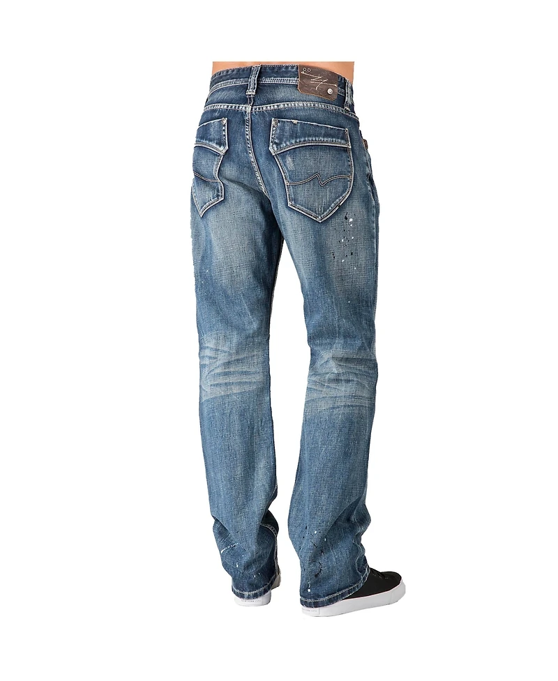 Level 7 Men's Slim Straight Destroyed Sanding Whiskering Premium Jeans