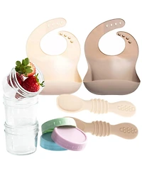 Sperric 12pc Glass Baby Food Storage Jars, 4 Silicone Spoons & 2 Bibs, Mealtime Essentials – Bpa-Free, Leakproof, and Dishwa