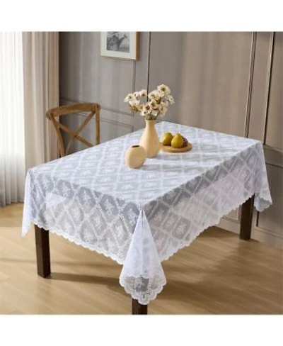 Hlc.Me Isabella Floral Lace Fabric Tablecloth Lace Fabric Table Cloth For Rectangle Tables Wrinkle Resistant Tablecloth Patterned Scalloped Tablecloth