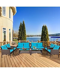 8PCS Patio Rattan Sectional Furniture Set Loveseat Sofa Coffee Table