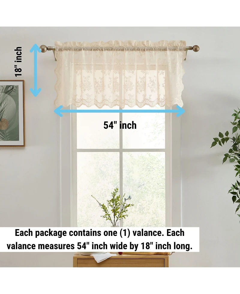 Hlc.me Jolene Floral Rod Pocket Lace Semi Sheer Voile Short Valance for Small Windows, Kitchen & Bathroom