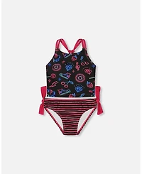 Girl Printed Two-Piece Swimsuit Black And Blue Pink Items - Toddler|Child
