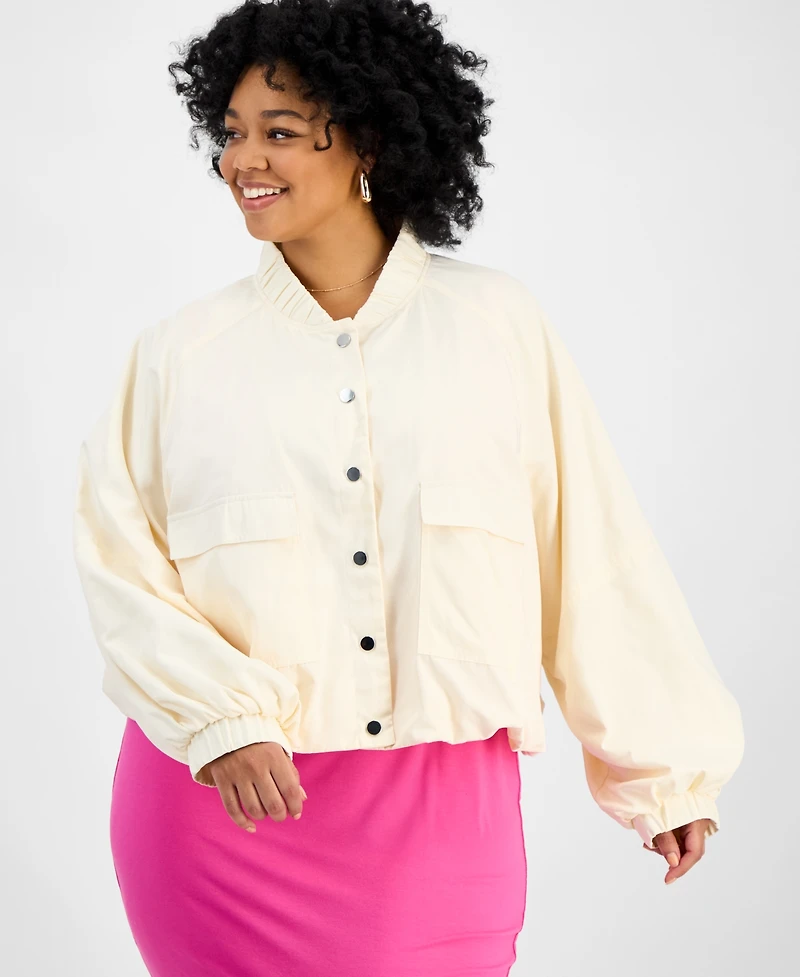 Bar Iii Plus Size Bubble-Hem Twill Cargo Jacket, Exclusively at Macy's