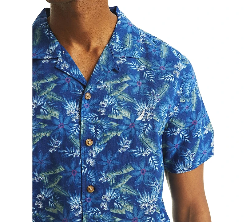 Nautica Men's Short Sleeve Button-Front Tropical Leaf Print Camp Shirt