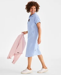 Style & Co Petite Cotton Striped Short-Sleeve Popover Dress, Exclusively at Macy's