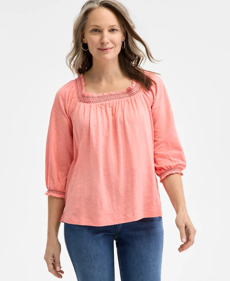Style & Co Women's Smocked Square-Neck Top, Exclusively at Macy's