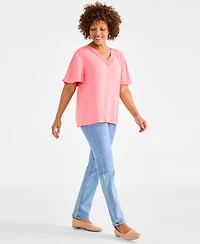 Style & Co Petite Lace-Trimmed V-Neck Pullover Top, Exclusively at Macy's