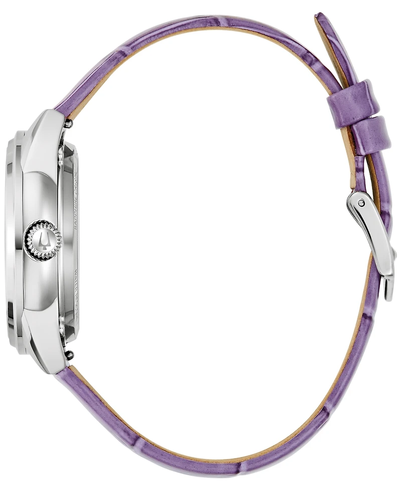 Bulova Women's Automatic Purple Leather Strap Watch 34.5mm