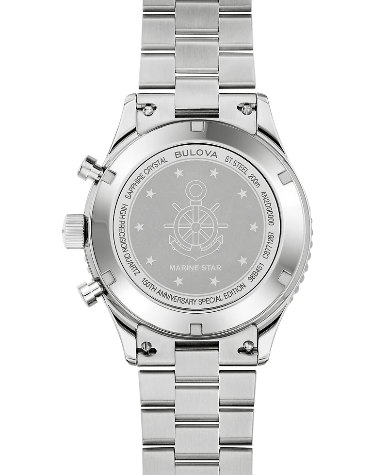 Bulova 150th Anniversary Special Edition Men's Marine Star Heritage Chronograph Stainless Steel Bracelet Watch 43mm
