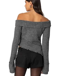 Edikted Womens Mikkie Asymmetric Fold Over Knit Top