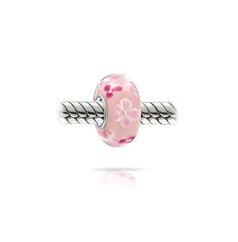Bling Jewelry Floral Design Murano Glass Spacer Charm Bead with Sterling Silver Core