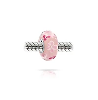 Bling Jewelry Floral Design Murano Glass Spacer Charm Bead with Sterling Silver Core