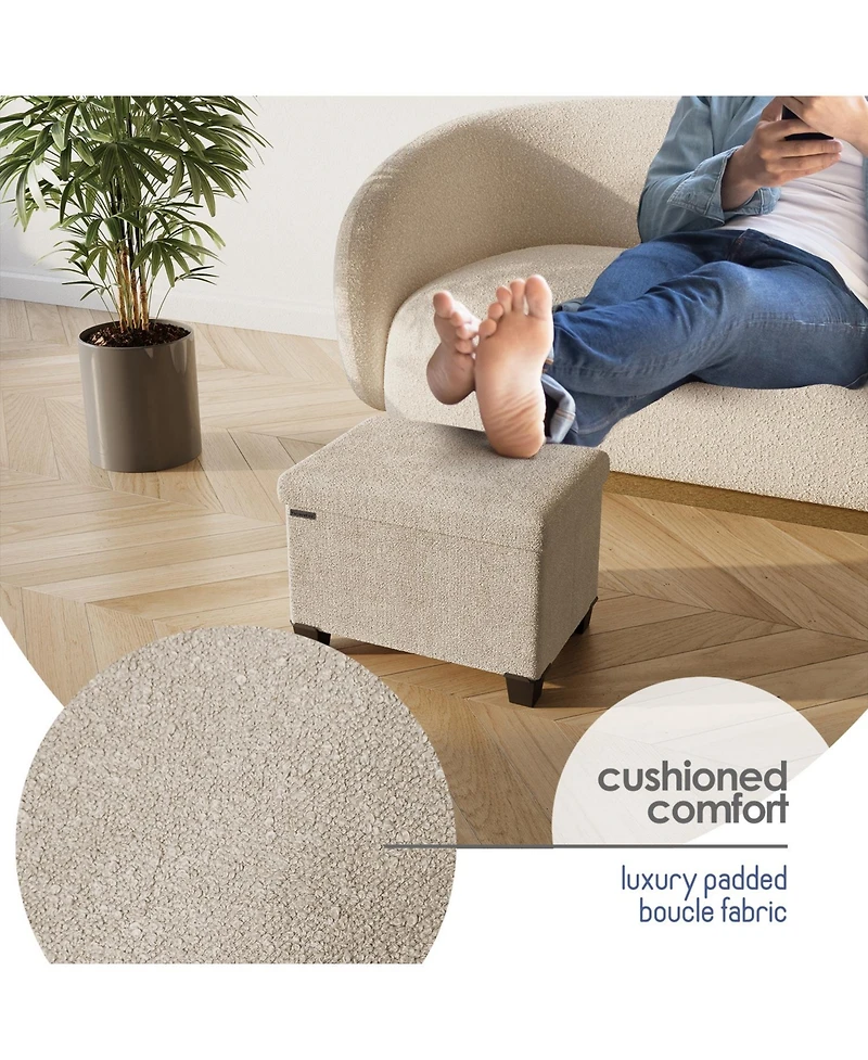 Rectangular Boucle Ottoman Storage Bench – Modern Foot Stool