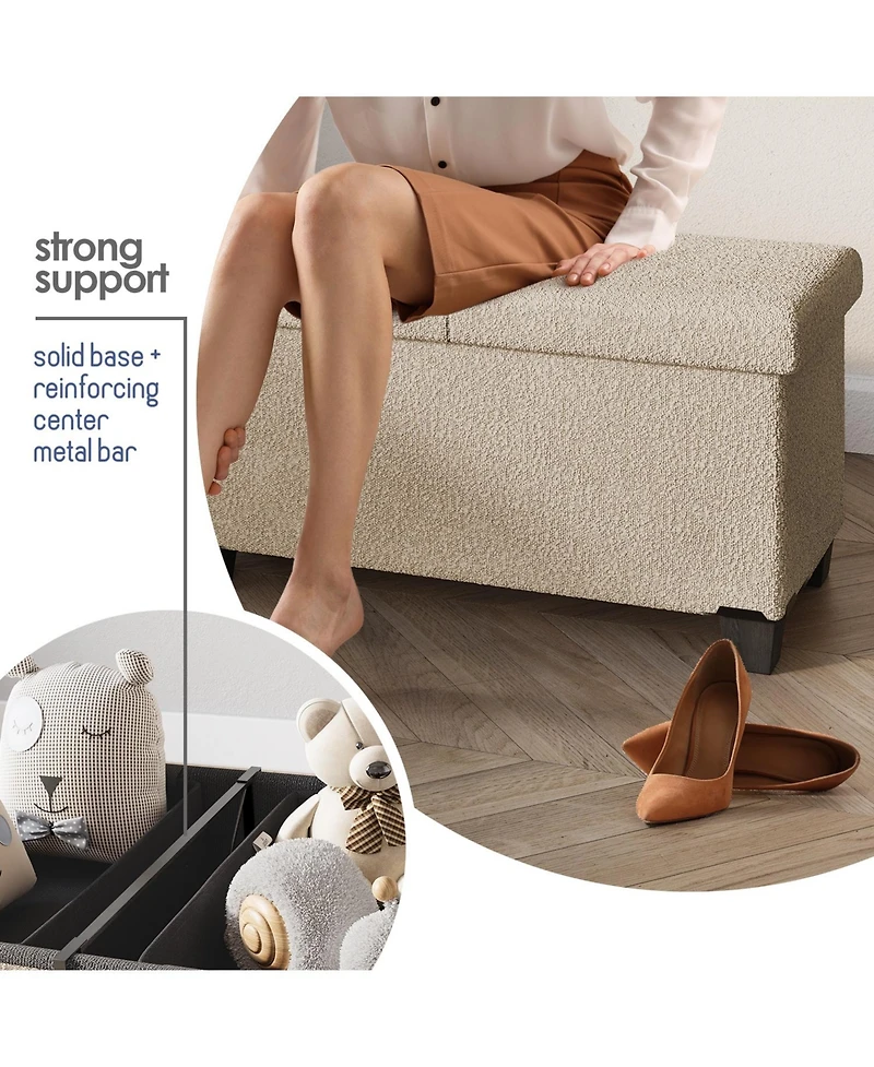 Rectangular Boucle Ottoman Storage Bench – Modern Foot Stool