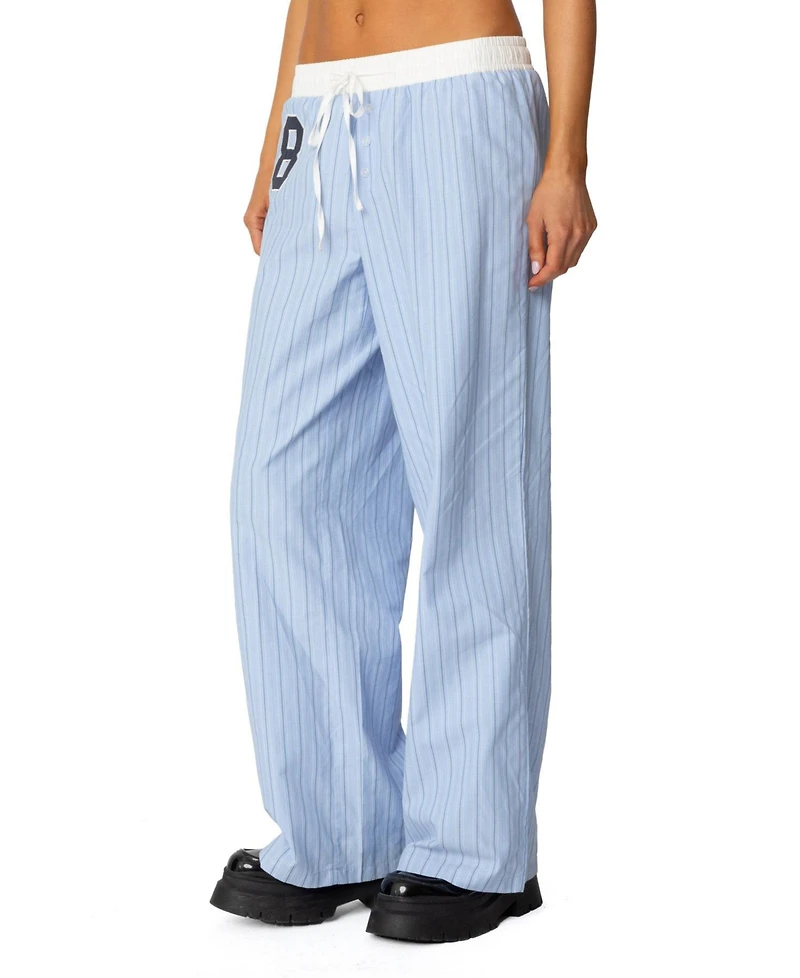 Edikted Womens Erez Contrast Waist Striped Pants