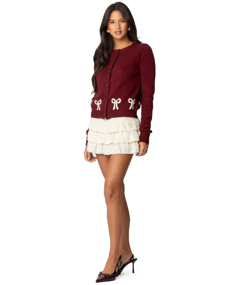 Edikted Womens Rona Bow Knit Cardigan