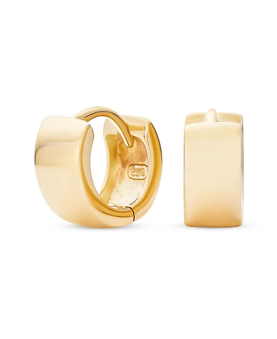 Bling Jewelry Simple Basic Wide Huggie Hoop Earrings Rose Gold Plated .925 Sterling Silver Polished Flat Hinge