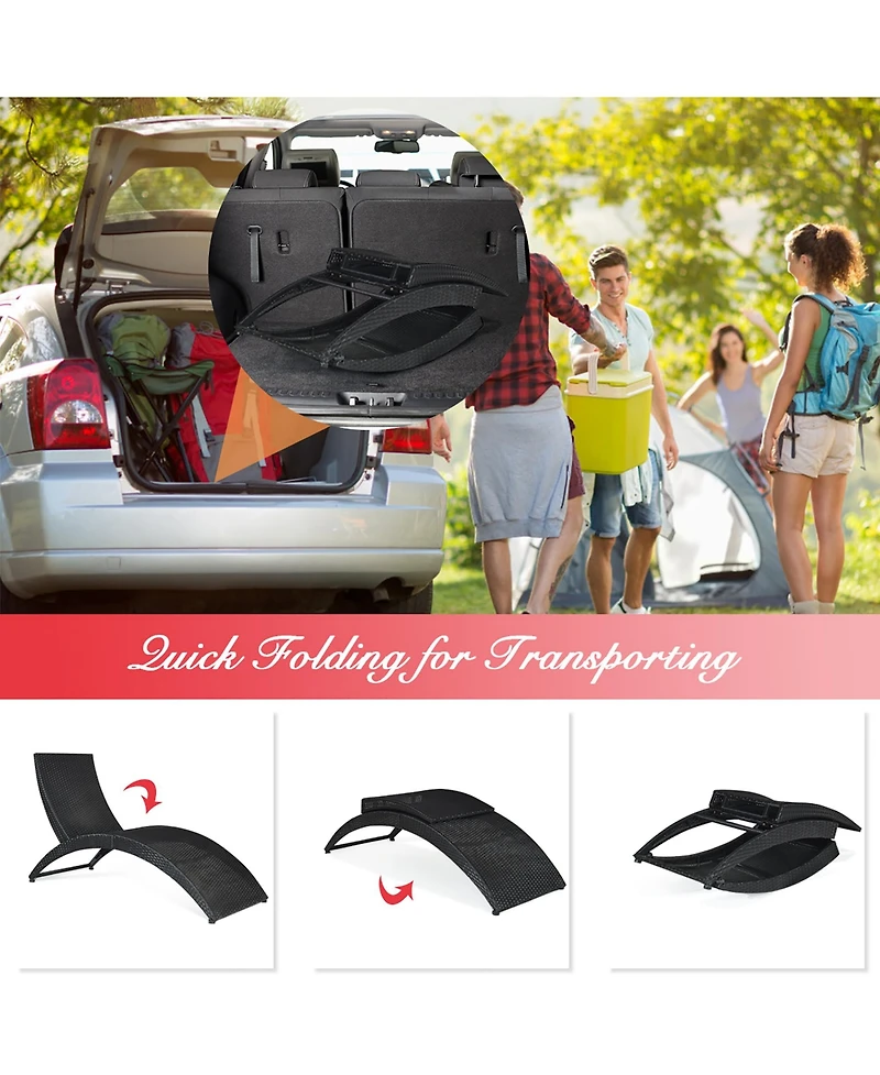 2PCS Folding Patio Rattan Lounge Chair Chaise Cushioned Portable Garden Lawn