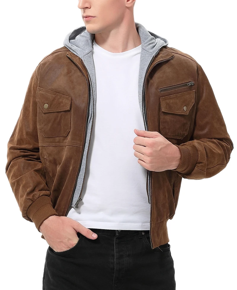 Bgsd Men Civic Distressed Leather Bomber Jacket