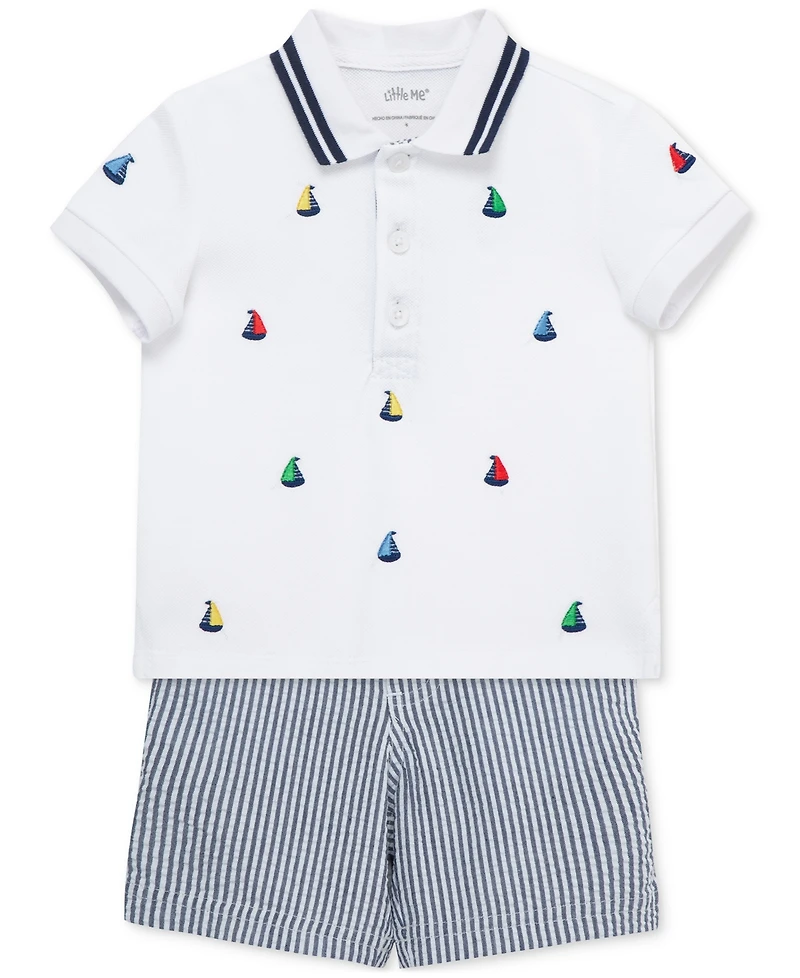 Little Me Baby Boys 2-Pc. Cotton Sailboat Polo Shirt & Shorts Set