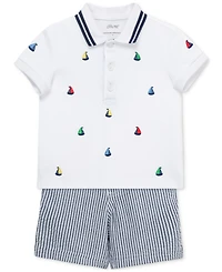 Little Me Baby Boys 2-Pc. Cotton Sailboat Polo Shirt & Shorts Set