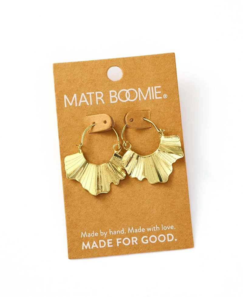 Matr Boomie Gold Tone Sayuri Ginkgo Leaf Hoop Earrings