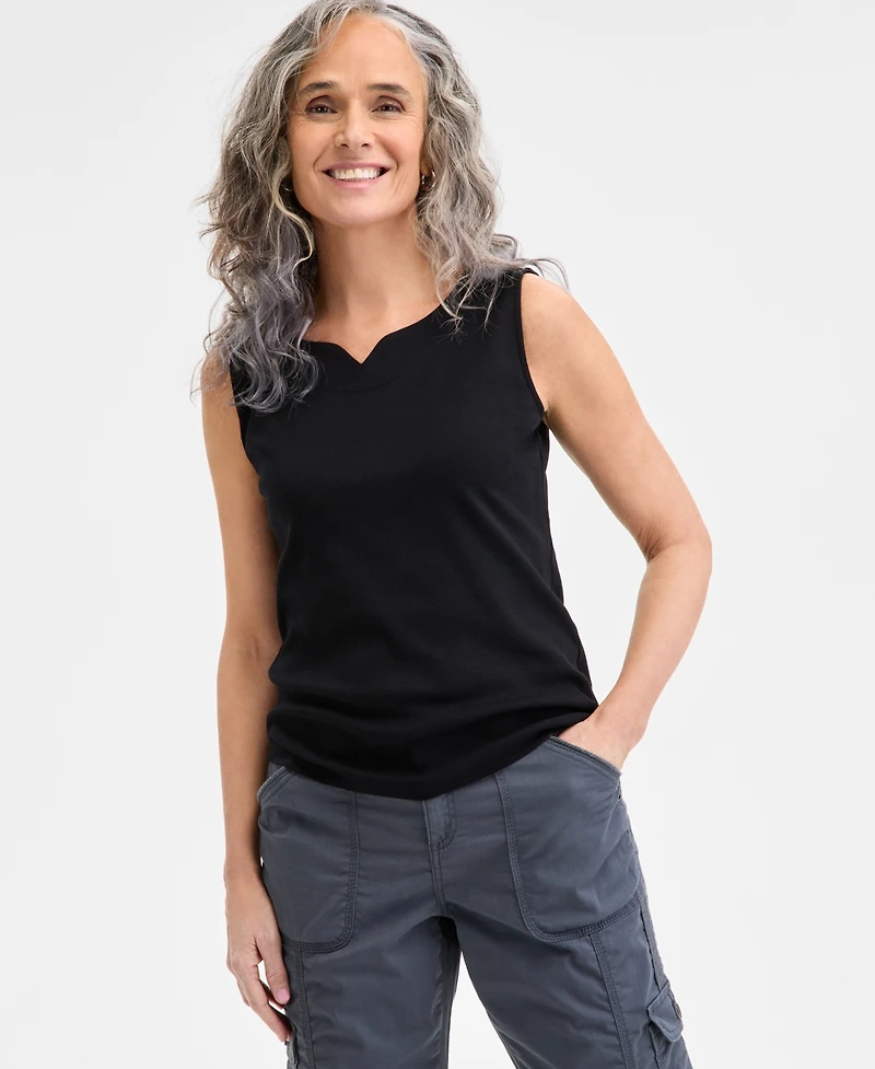 Style & Co Petite Notch Neck Sleeveless Knit Top, Macy's Exclusive