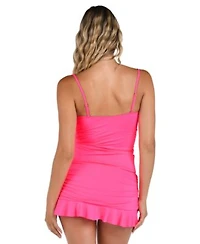 La Blanca Womens Island Goddess Ruffled Bandeau Tankini Top Ruffled Skirt Swim Bottoms