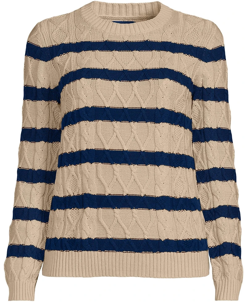 Lands' End Women's Aran Cable Crew Neck Sweater