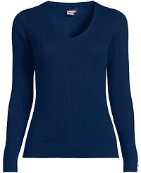 Lands' End Women's Fine Gauge Cotton Baby Cable Vneck Sweater