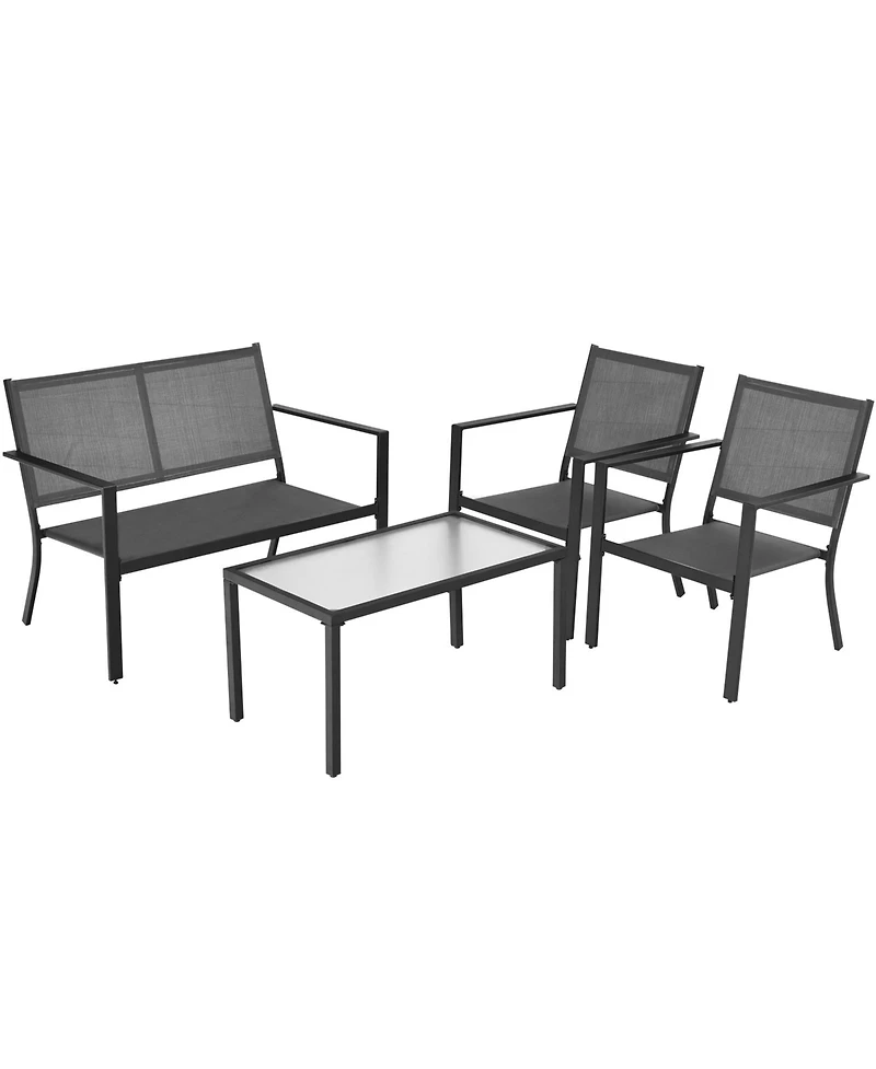 Gymax 4 Pcs Patio Furniture Set Sofa Coffee Table Steel Frame Garden