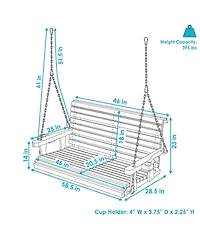 Outdoor 2-Person Traditional Wooden Porch Swing with Hanging Chains - 58.5-Inch - Brown