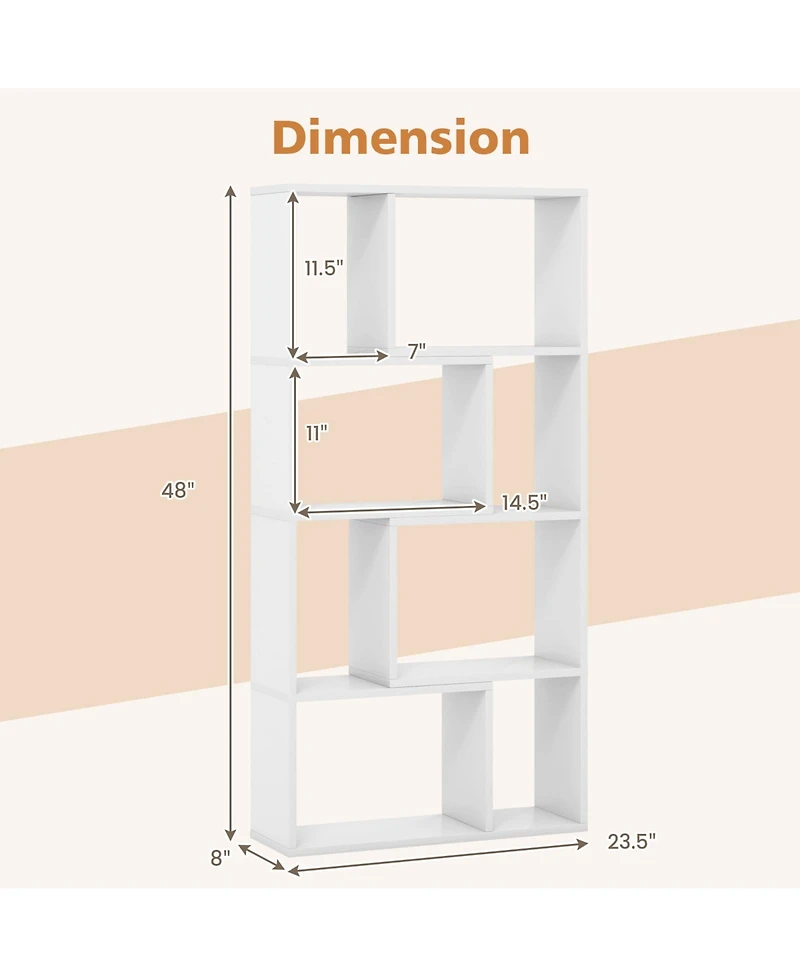 4-Tier Geometric Bookshelf with 8 Open Cubes for Living Room or Bedroom Storage