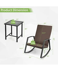 Gymax 3PCS Rattan Bistro Rocking Chair Set Patio Furniture w/ Cushions