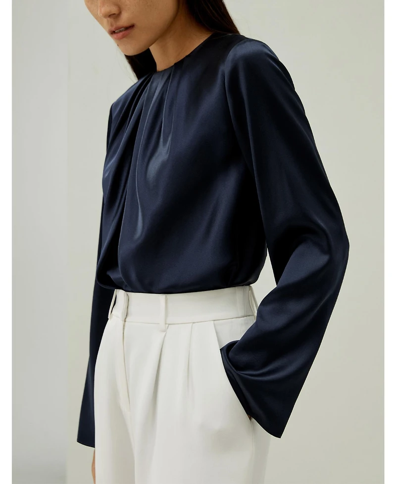 Silk Ruched-Neck Top for Women