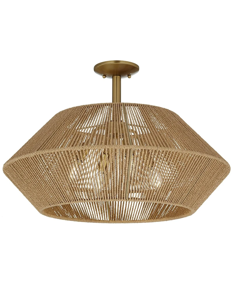 Possini Euro Pedro 24" Wide Brass and Rattan 4-Light Ceiling Light - Possini Euro Design