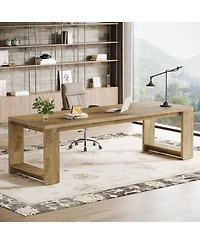 Tribesigns 2 Person Desk, 86.6 Inches Extra Long Desk, Double Computer Writing Table, All Wood Large Desks Workstation for Home Office, Natural Oak