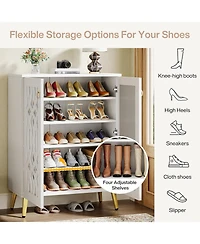 Tribesigns Mirrored Shoe Cabinet, 5-Tier White Modern Shoe Organizer Cabinet with Doors, Wooden Freestanding 25-Pair Shoe Rack Closet Storage Cabinet