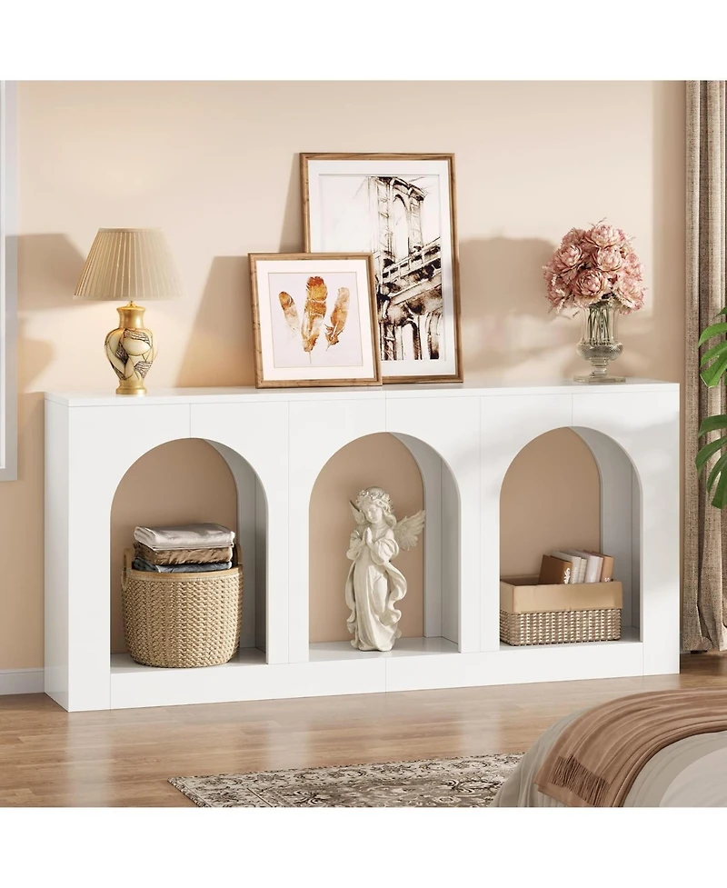 Tribesigns 70.9" White Console Table with Storage, Wood Entryway Entry Table with 3 Arched Shelves, Behind Couch Sofa, Narrow Long