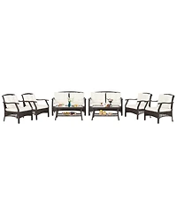 8 Pcs Outdoor Rattan Conversation Set Patio Rattan Sofa Set W/ Protective Cover