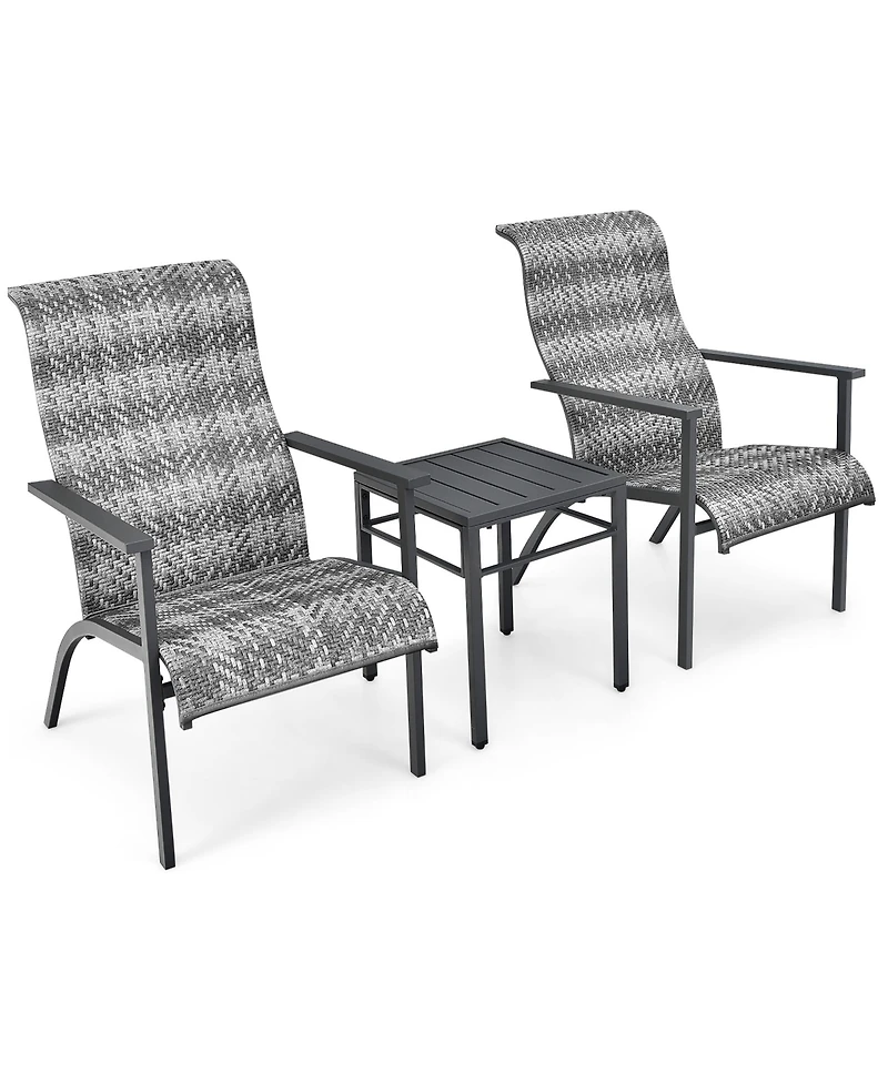 Gymax 3PCS Rattan Bistro Chair Set Patio Furniture Set W/Table