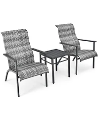 Gymax 3PCS Rattan Bistro Chair Set Patio Furniture Set W/Table