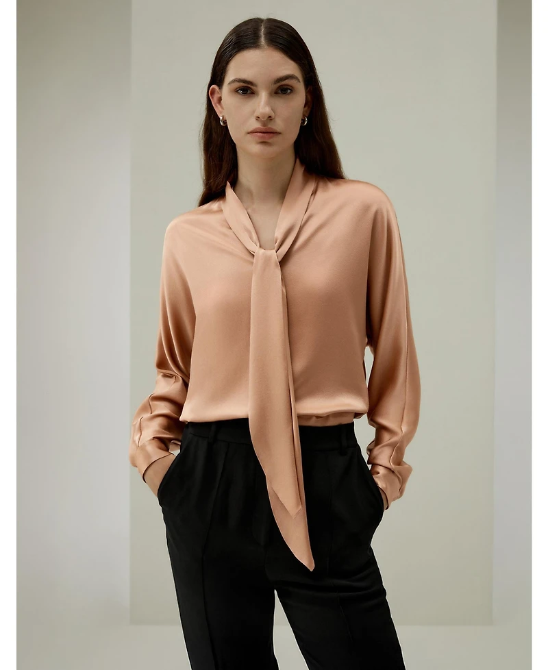 Lilysilk Women's Bat Sleeve Silk Top with Adjustable Neck Tie